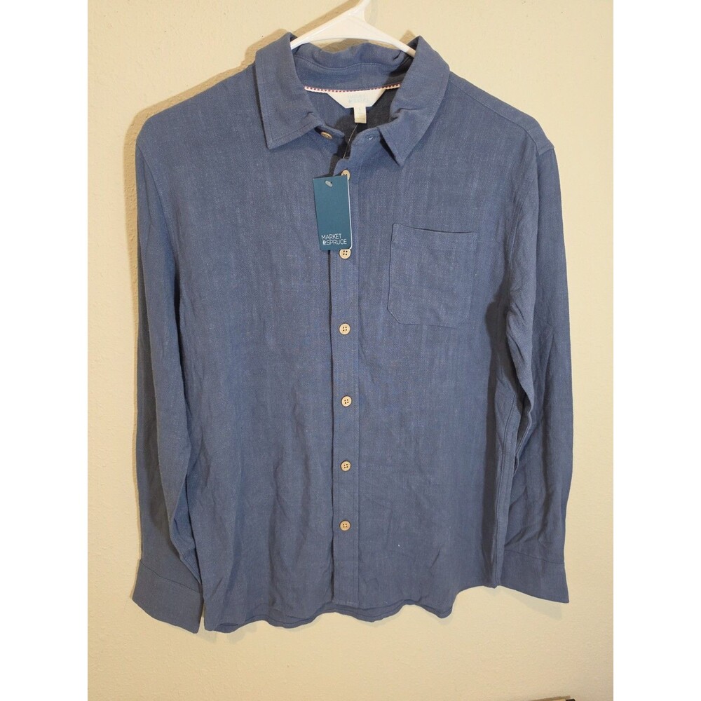 Market & Spruce Women's Blue Button Front Shirt Long Sleeve Size L 12-14 NWT